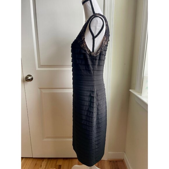 Adrianna Papell Black Tiered Sheath Dress with Lace - Size 10 - Picture 4 of 5